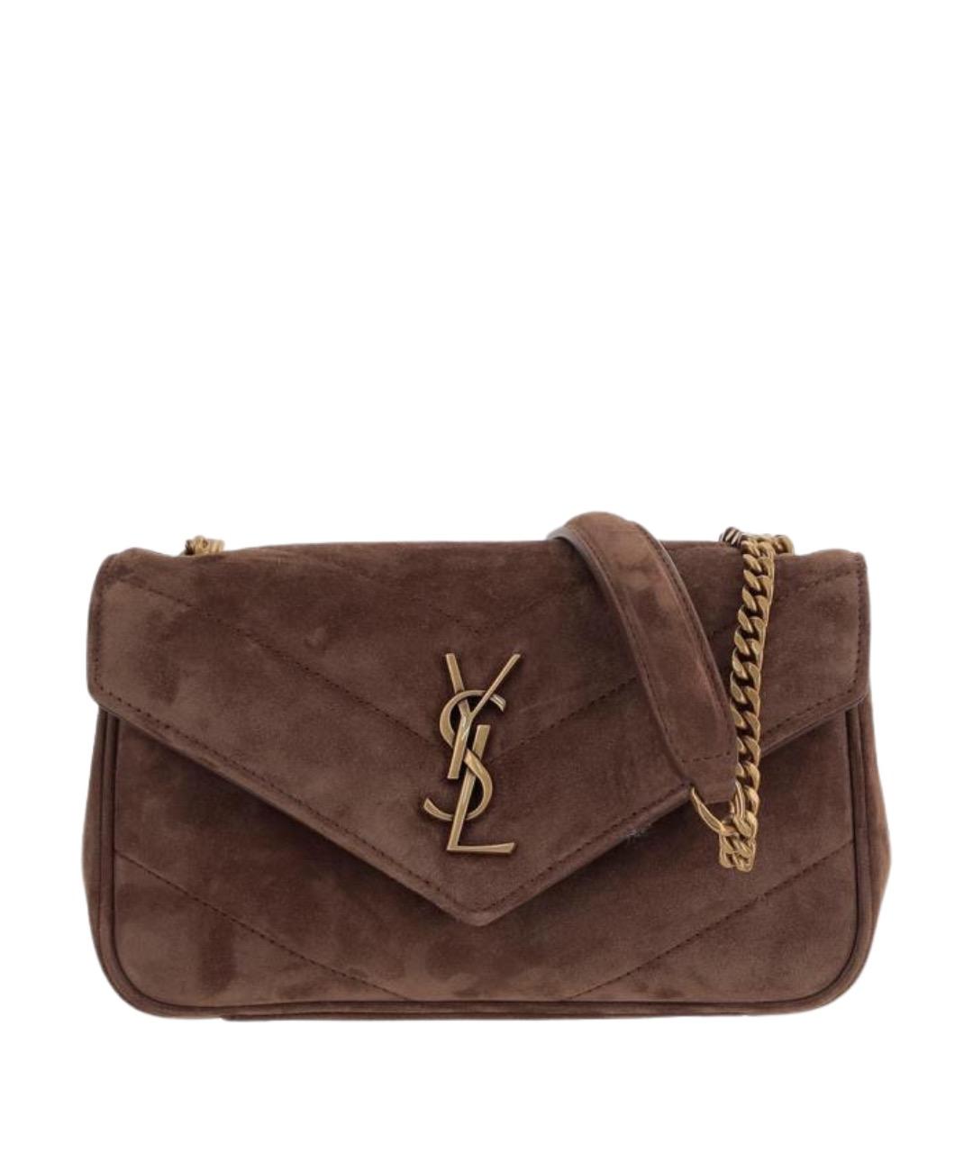 SAINT LAURENT Коричневая замшевая сумка через плечо, фото 1