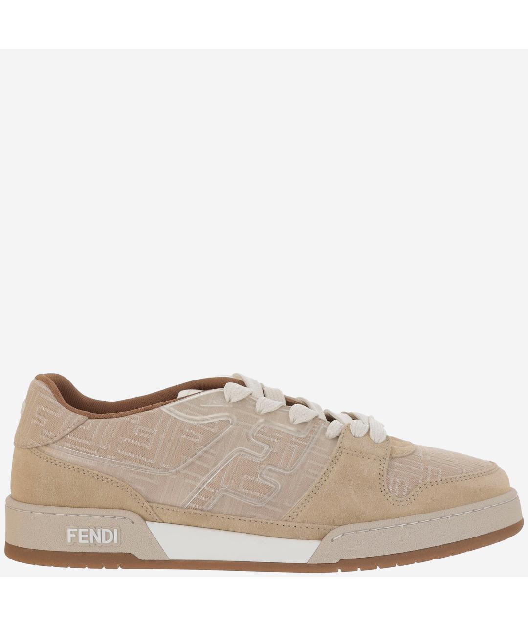 FENDI Бежевые кожаные низкие кроссовки / кеды, фото 6