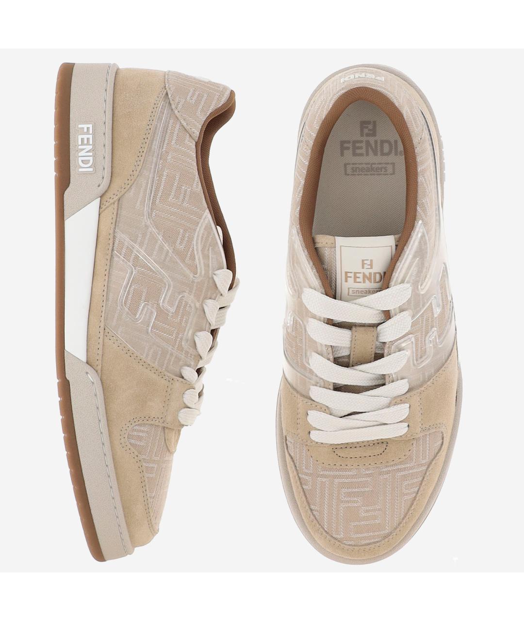 FENDI Бежевые кожаные низкие кроссовки / кеды, фото 2