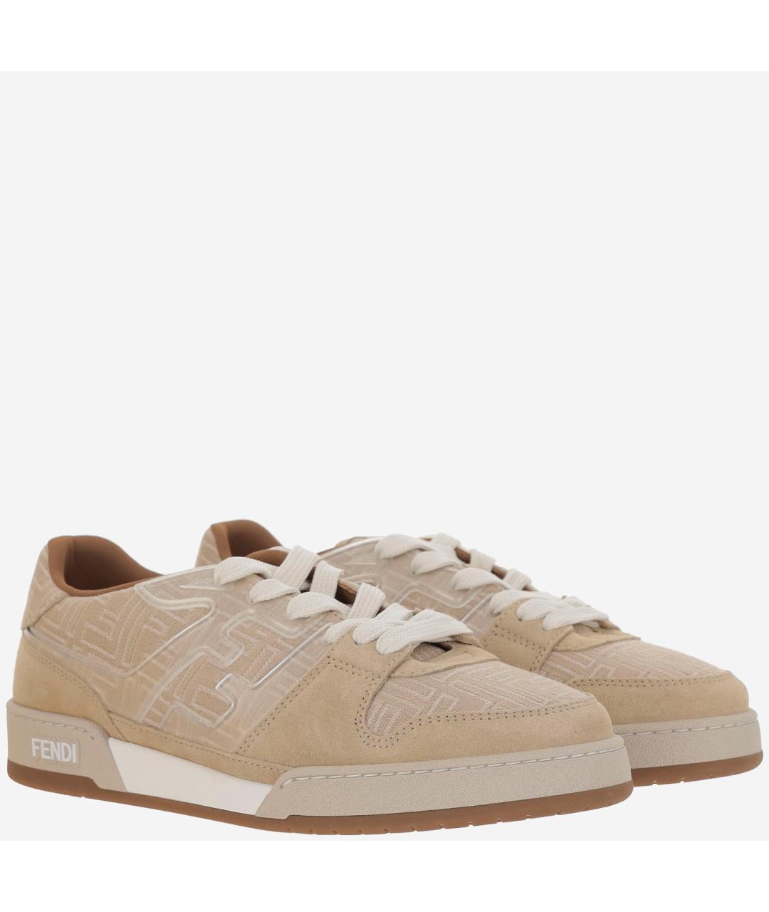 FENDI Бежевые кожаные низкие кроссовки / кеды, фото 3