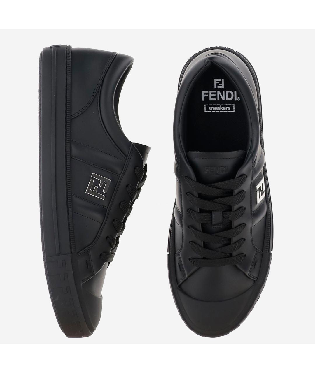 FENDI Черные кожаные низкие кроссовки / кеды, фото 2