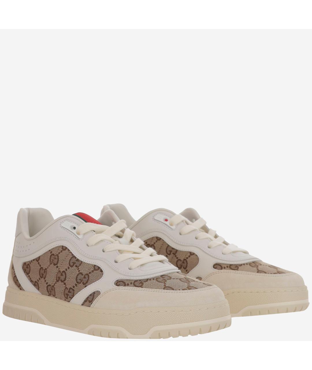 GUCCI Бежевые кожаные низкие кроссовки / кеды, фото 3