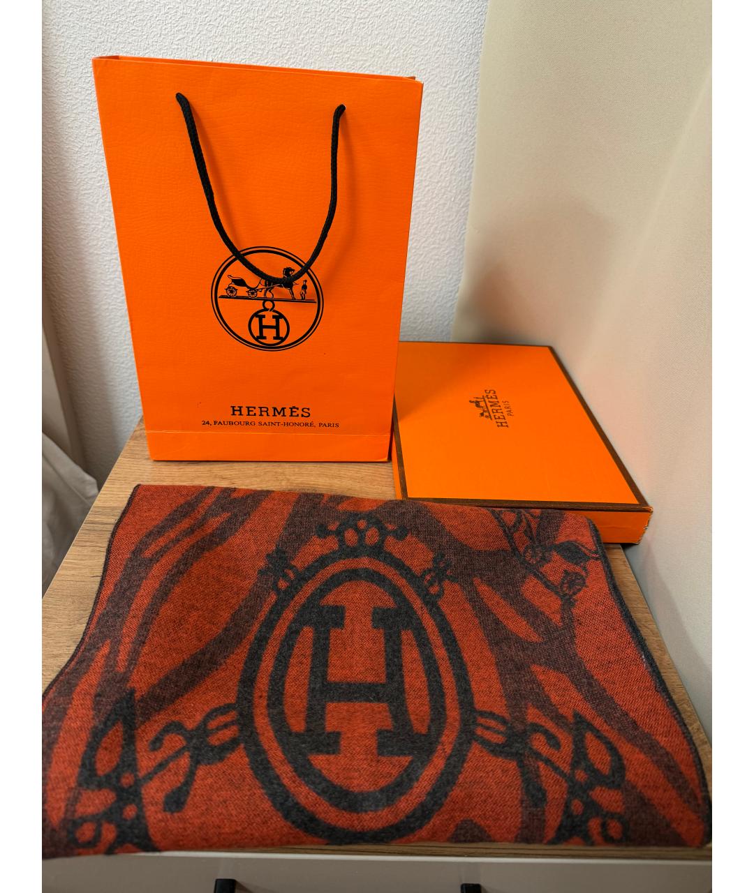 HERMES Оранжевый кашемировый шарф, фото 5