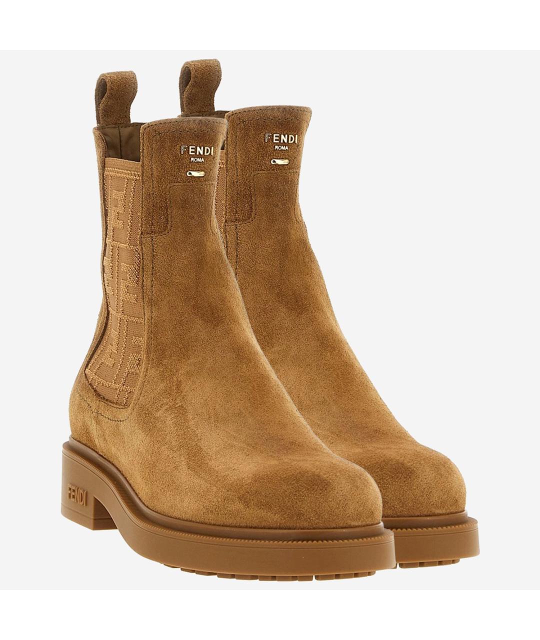 FENDI Бежевые замшевые ботинки, фото 3