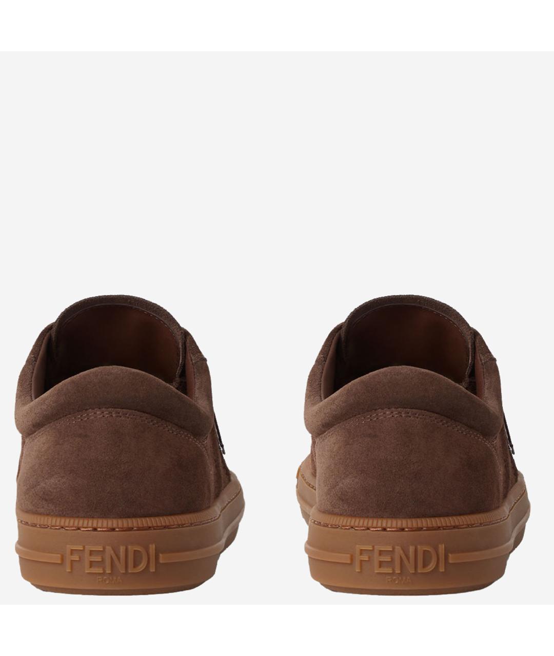 FENDI Коричневые кожаные низкие кроссовки / кеды, фото 4