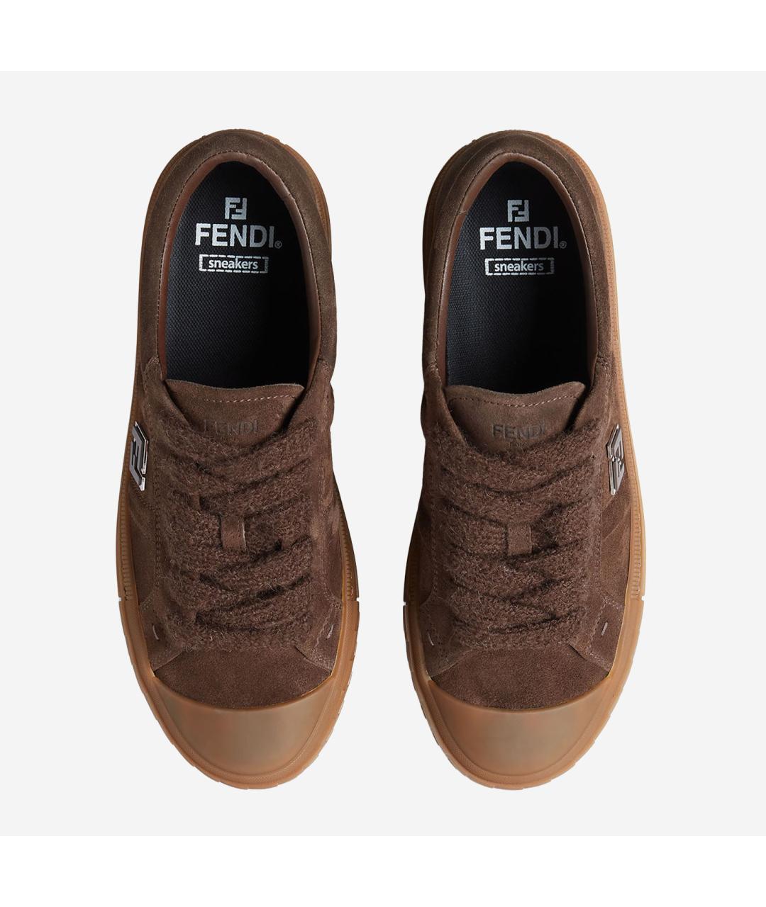 FENDI Коричневые кожаные низкие кроссовки / кеды, фото 3