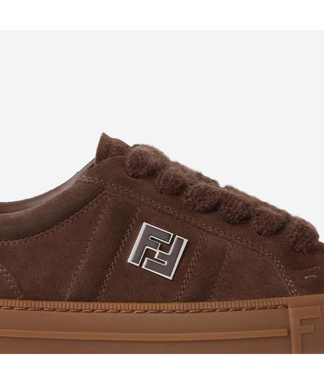 FENDI Коричневые кожаные низкие кроссовки / кеды, фото 5
