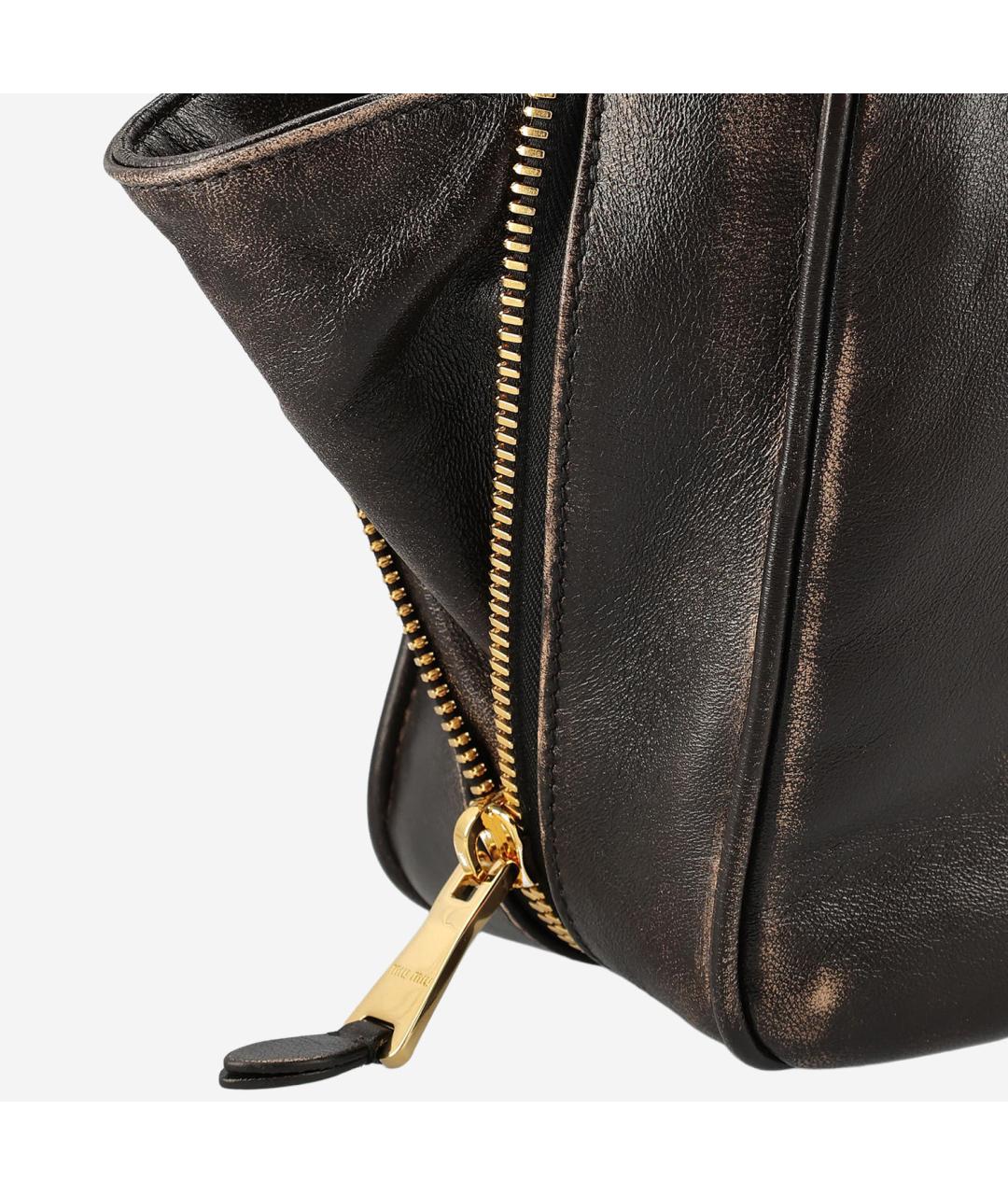 MIU MIU Коричневая кожаная сумка с короткими ручками, фото 4