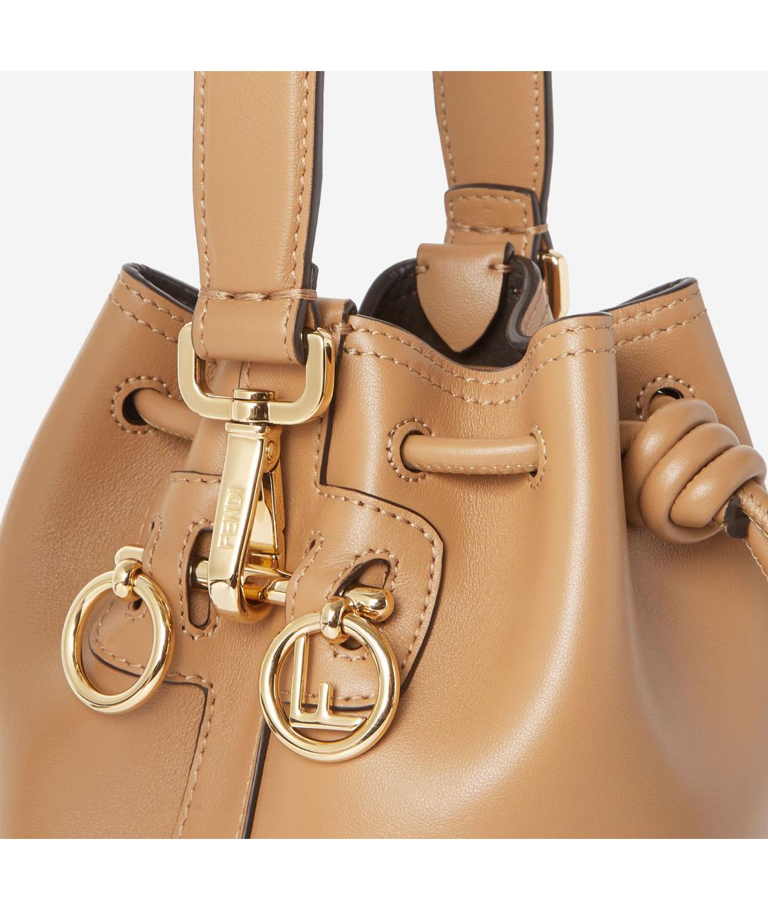 FENDI Бежевая кожаная сумка с короткими ручками, фото 4