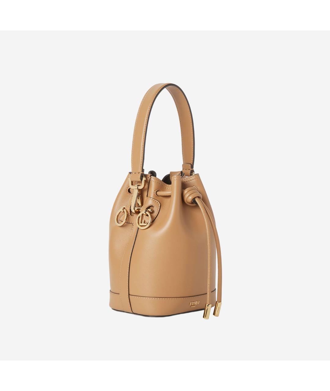 FENDI Бежевая кожаная сумка с короткими ручками, фото 2