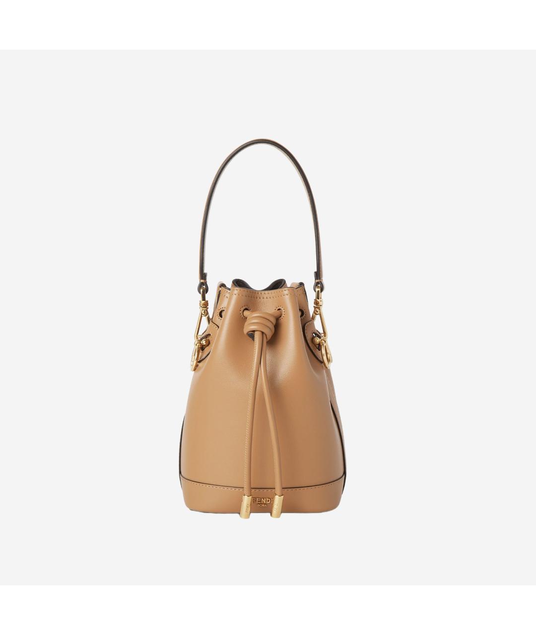 FENDI Бежевая кожаная сумка с короткими ручками, фото 5