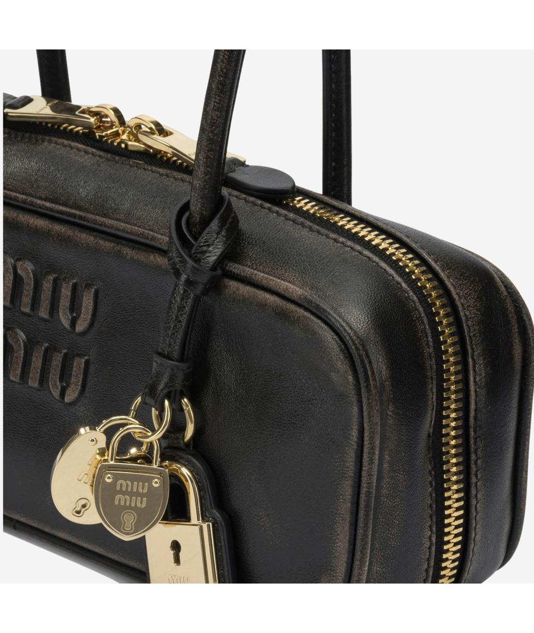 MIU MIU Коричневая кожаная сумка с короткими ручками, фото 4
