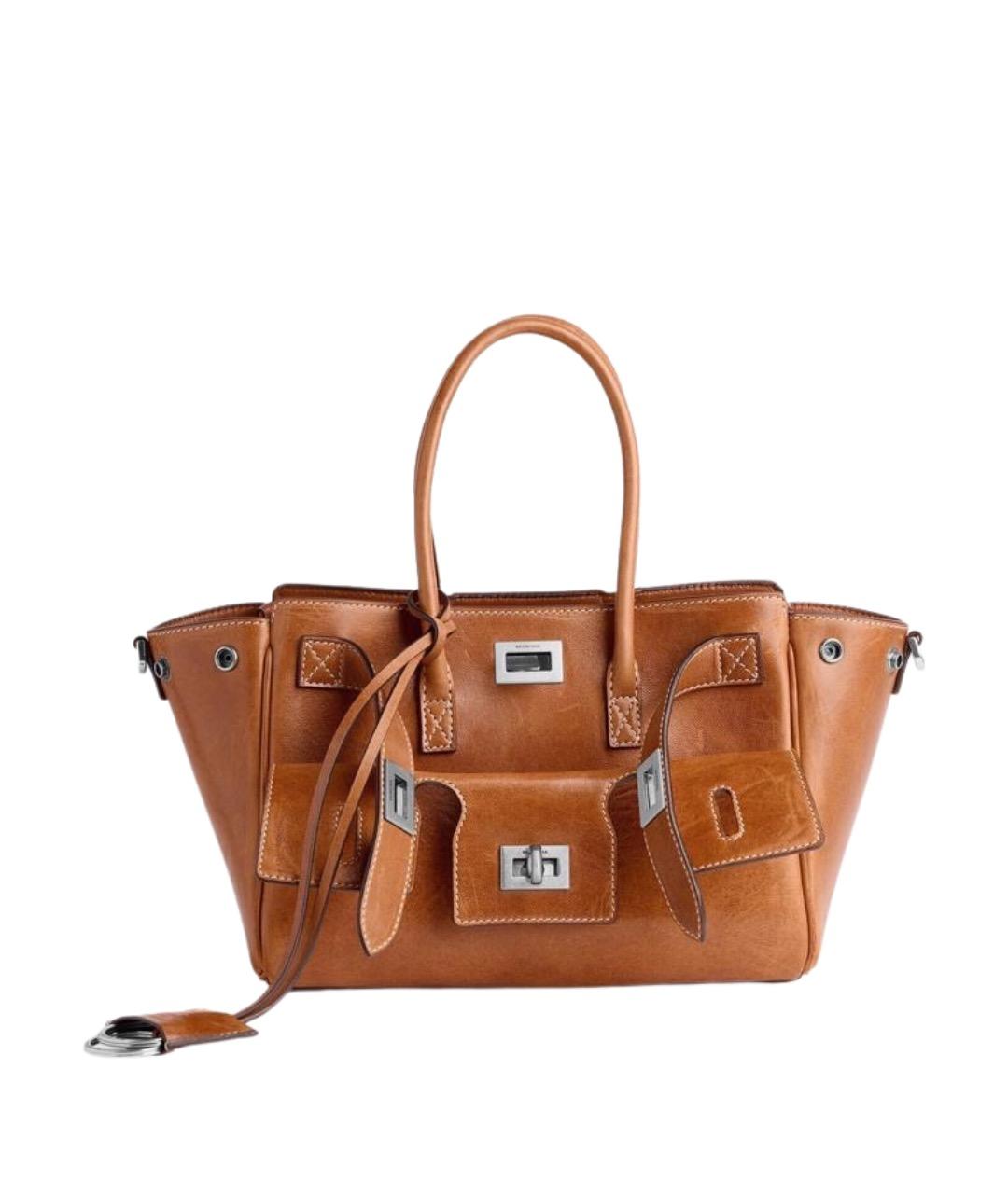 BALENCIAGA Коричневая бархатная сумка тоут, фото 1