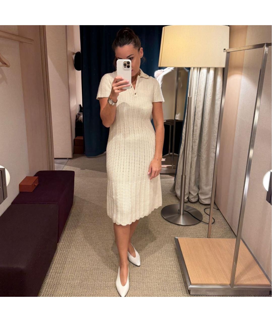 LORO PIANA Белое шерстяное повседневное платье, фото 2