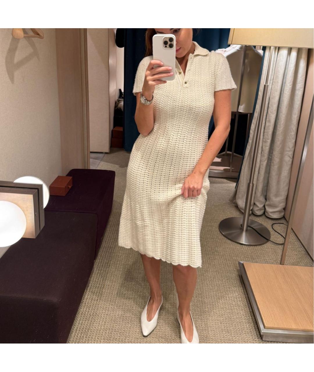 LORO PIANA Белое шерстяное повседневное платье, фото 3