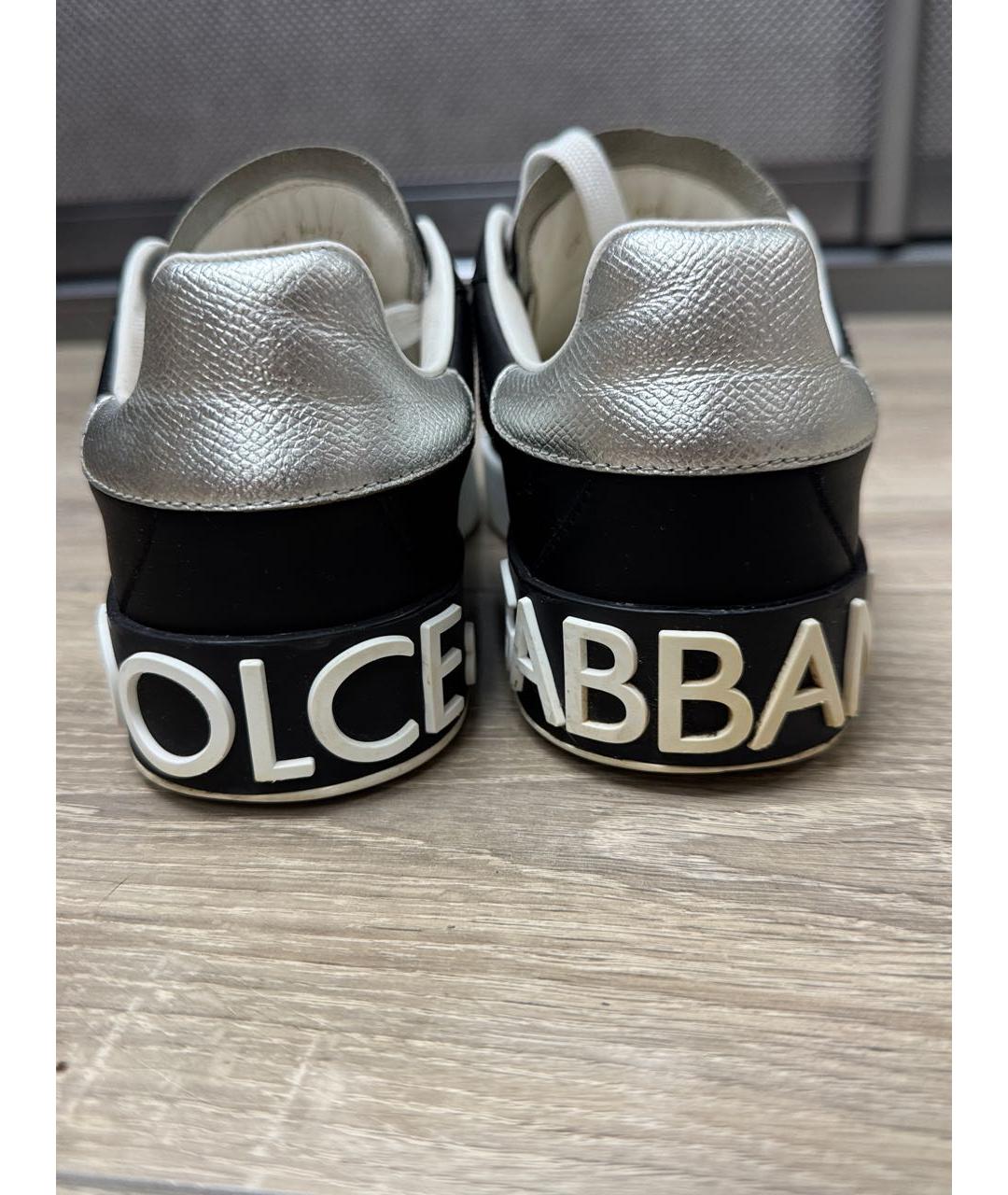 DOLCE&GABBANA Черные кожаные кеды, фото 4