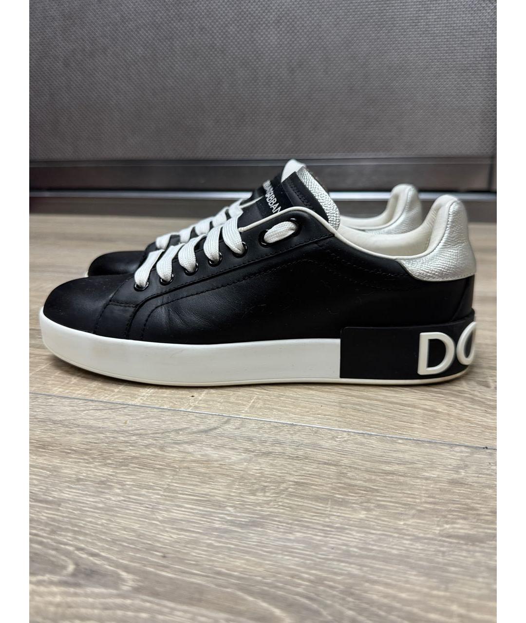 DOLCE&GABBANA Черные кожаные кеды, фото 9