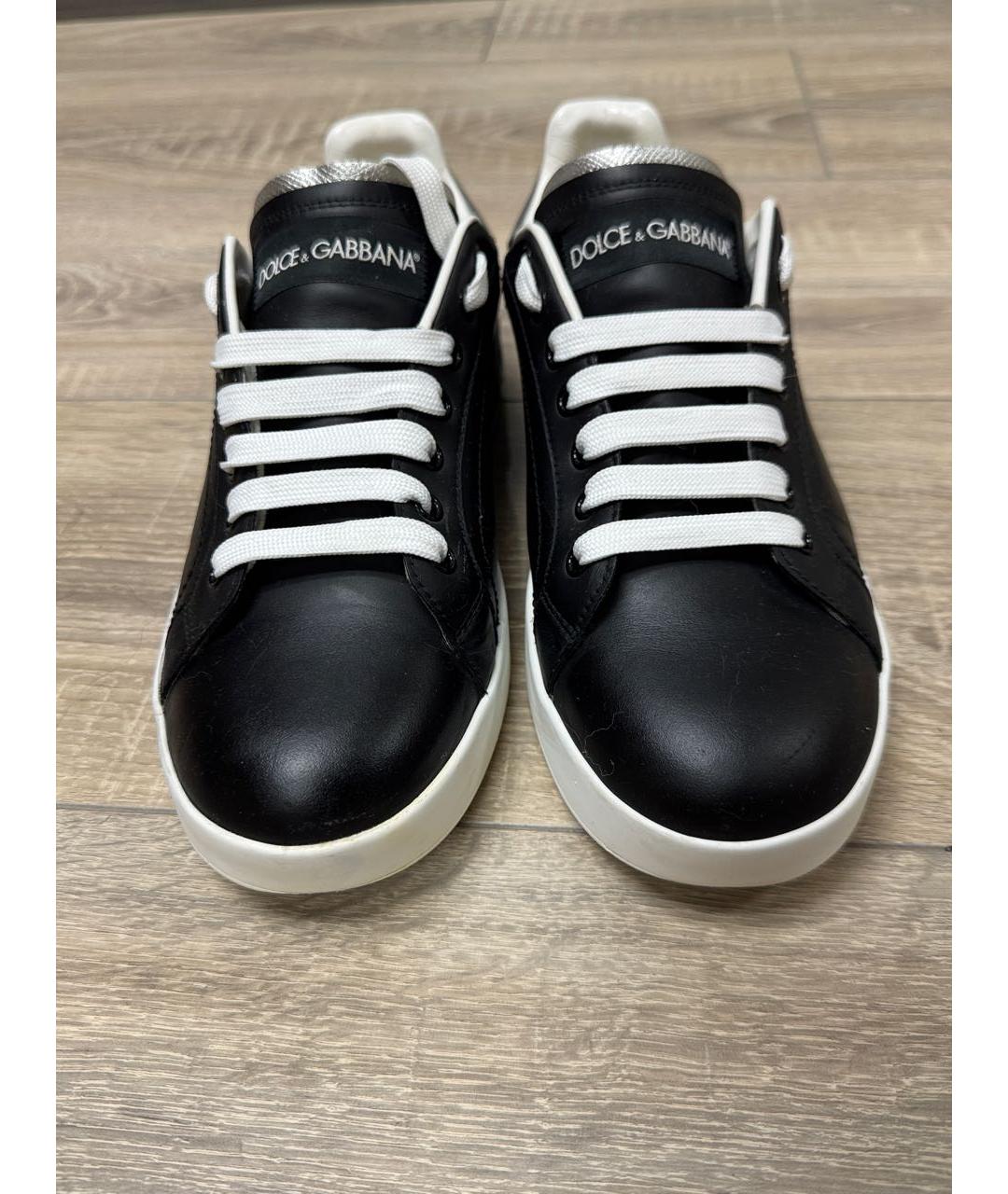 DOLCE&GABBANA Черные кожаные кеды, фото 2