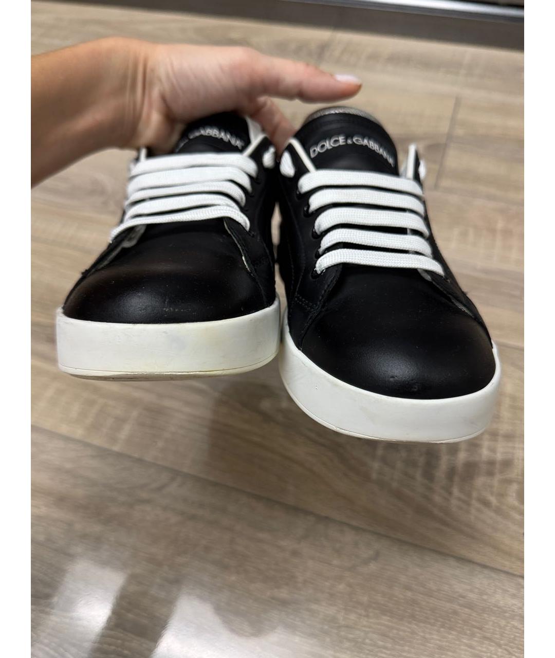 DOLCE&GABBANA Черные кожаные кеды, фото 5