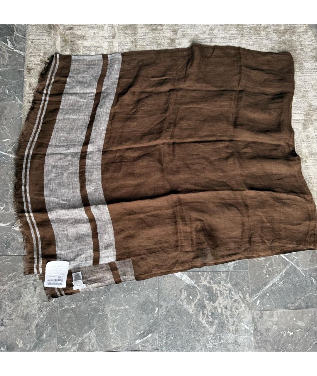 BRUNELLO CUCINELLI Коричневый льняной шарф, фото 7