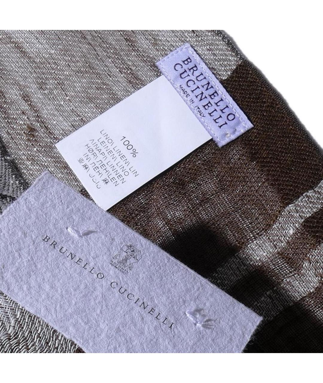 BRUNELLO CUCINELLI Коричневый льняной шарф, фото 2