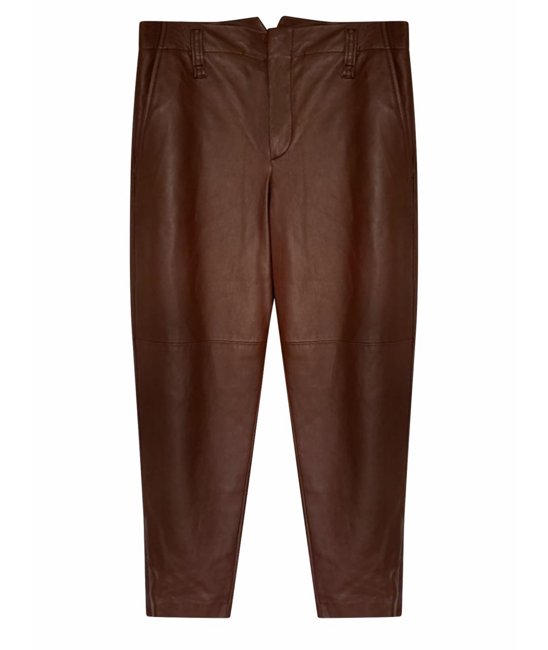 BRUNELLO CUCINELLI Коричневые кожаные прямые брюки, фото 1