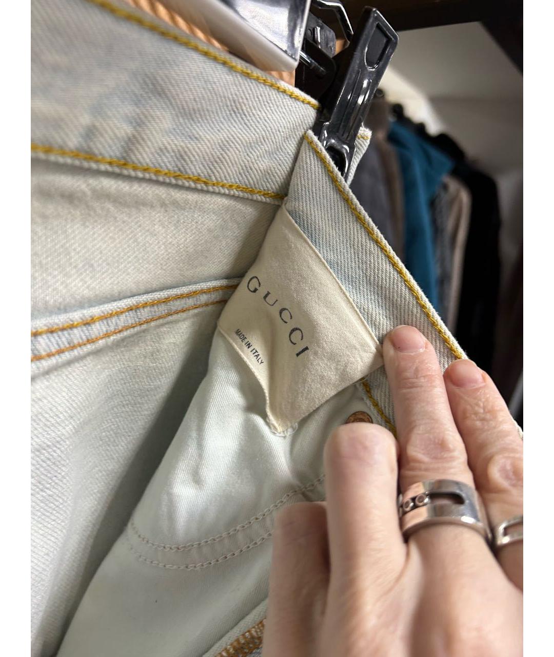 GUCCI Голубые хлопковые прямые джинсы, фото 6