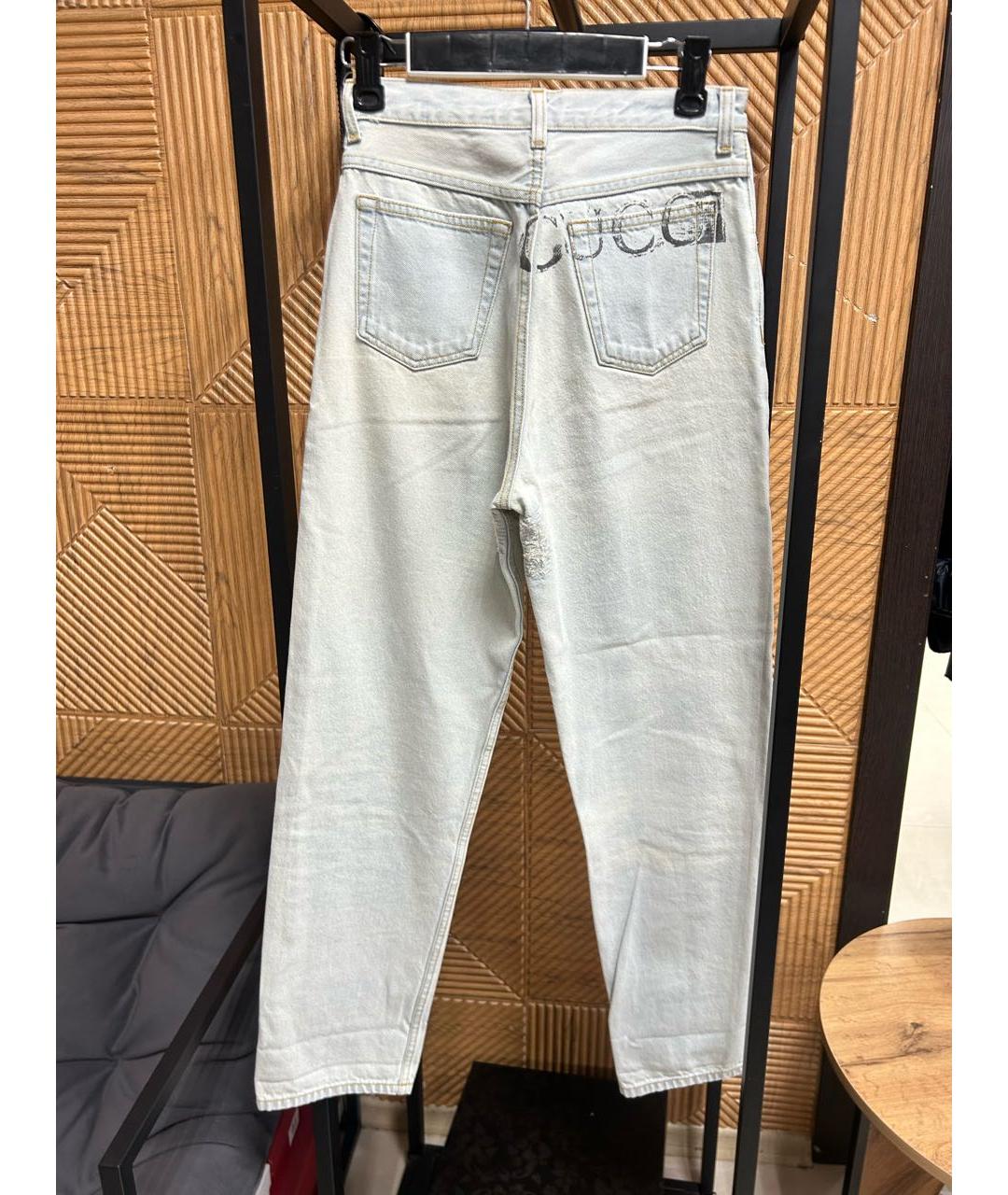 GUCCI Голубые хлопковые прямые джинсы, фото 2