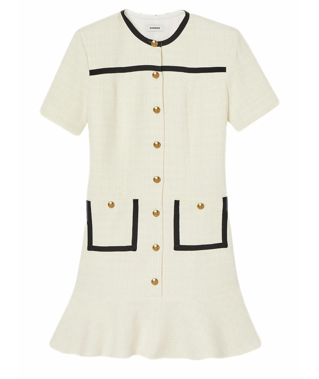 SANDRO Белое твидовое повседневное платье, фото 1