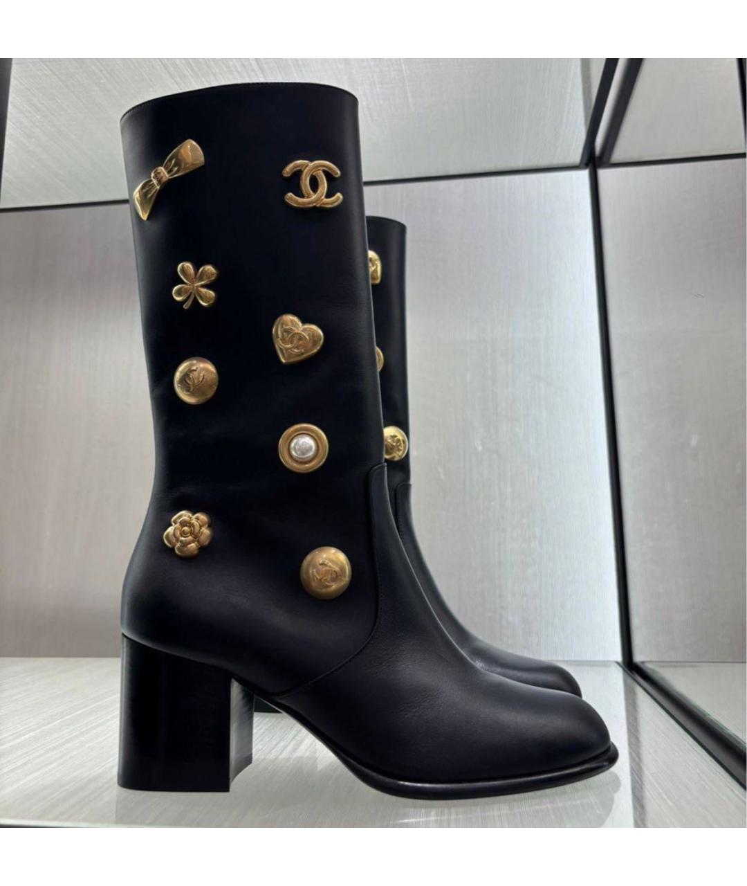 CHANEL Черные кожаные сапоги, фото 2