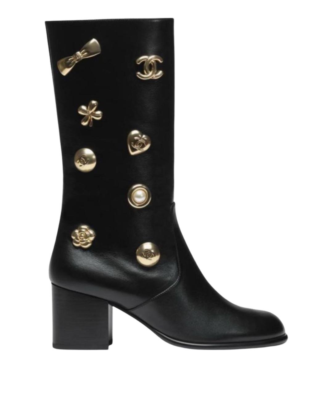 CHANEL Черные кожаные сапоги, фото 1