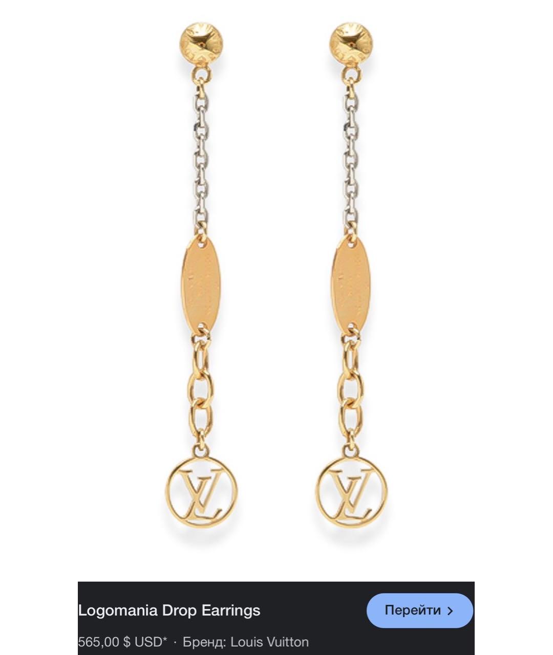 LOUIS VUITTON Золотые металлические серьги, фото 6