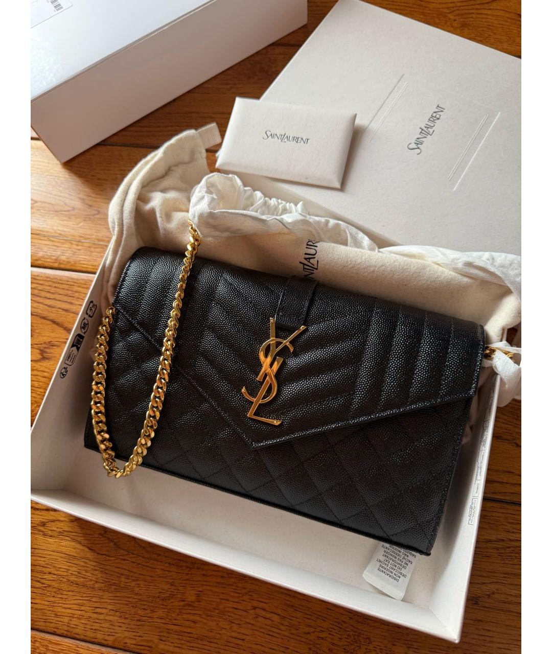 SAINT LAURENT Черная кожаная сумка через плечо, фото 2