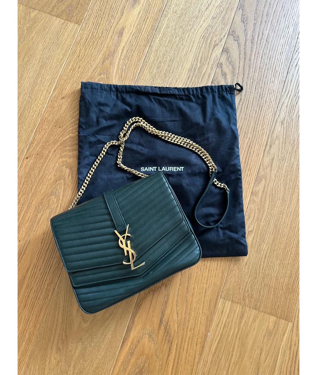 SAINT LAURENT Зеленая кожаная сумка через плечо, фото 3