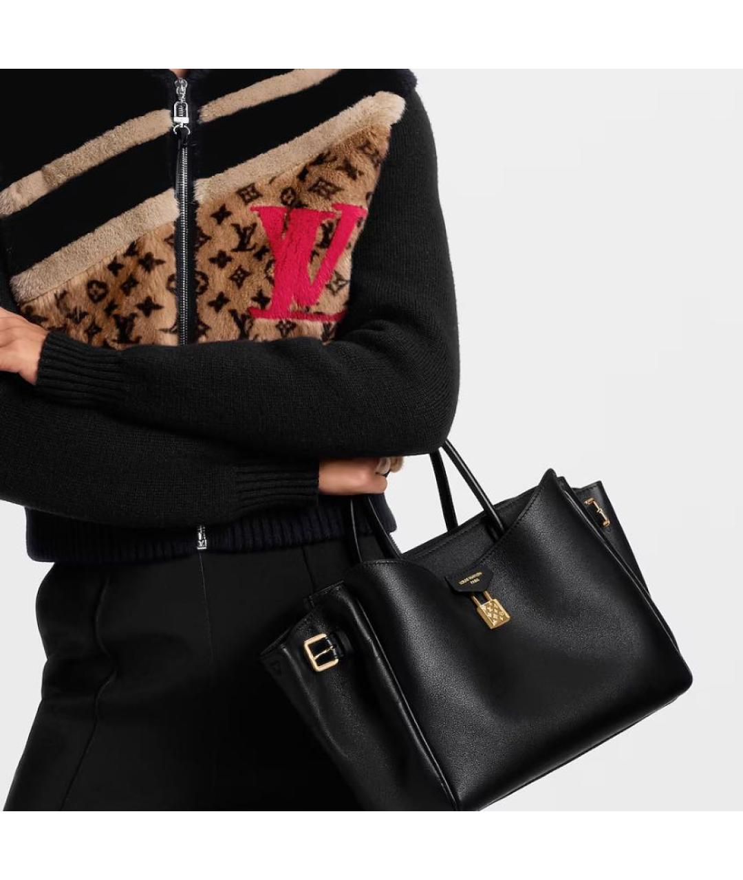 LOUIS VUITTON Черная кожаная сумка тоут, фото 3