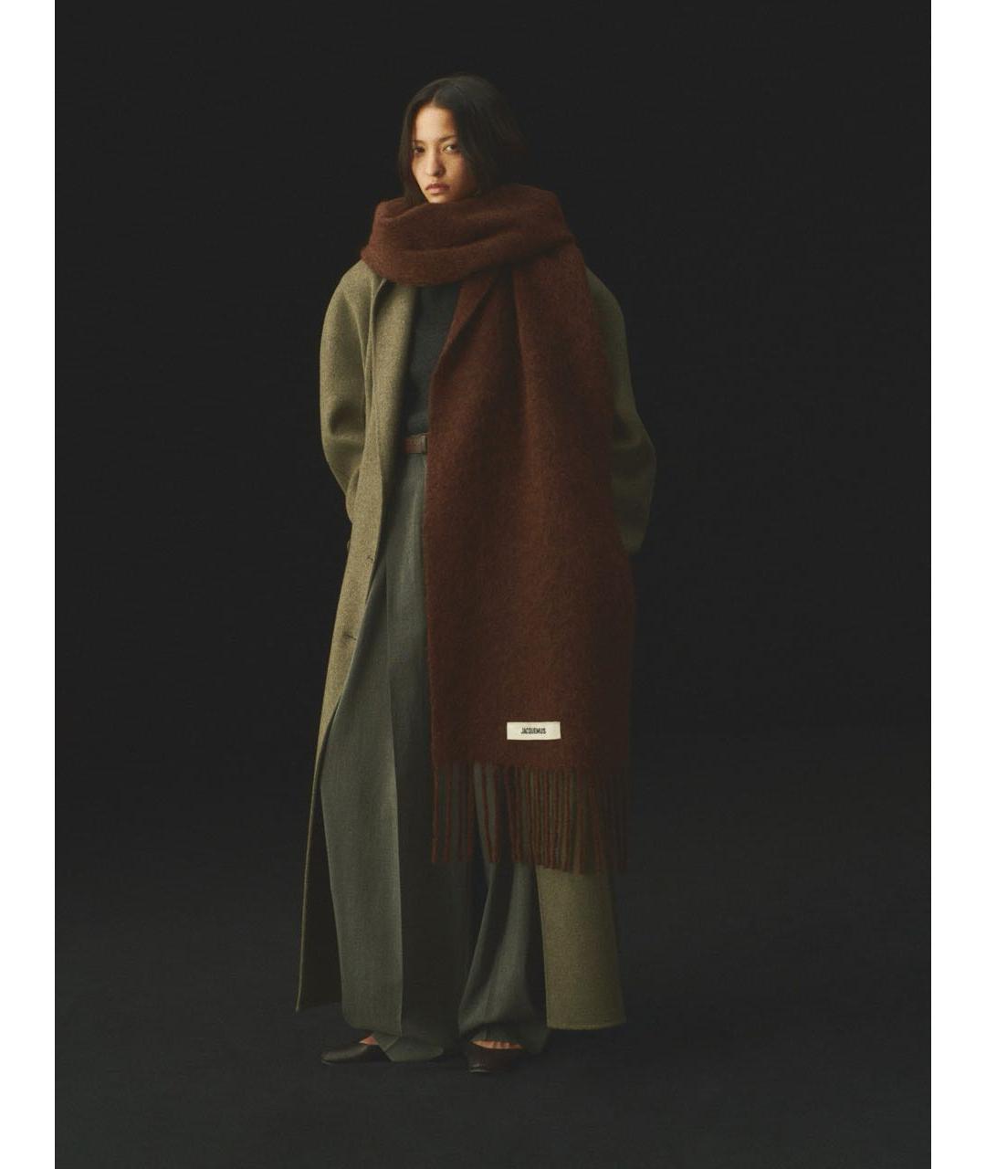 JACQUEMUS Коричневый шерстяной шарф, фото 3
