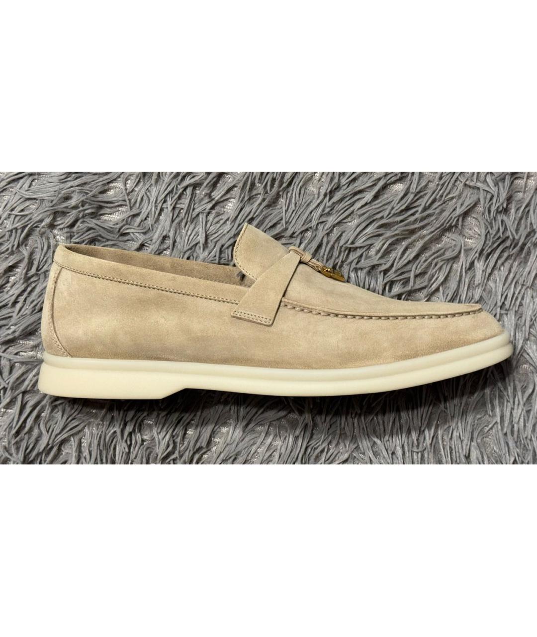 LORO PIANA Бежевые замшевые лоферы, фото 9