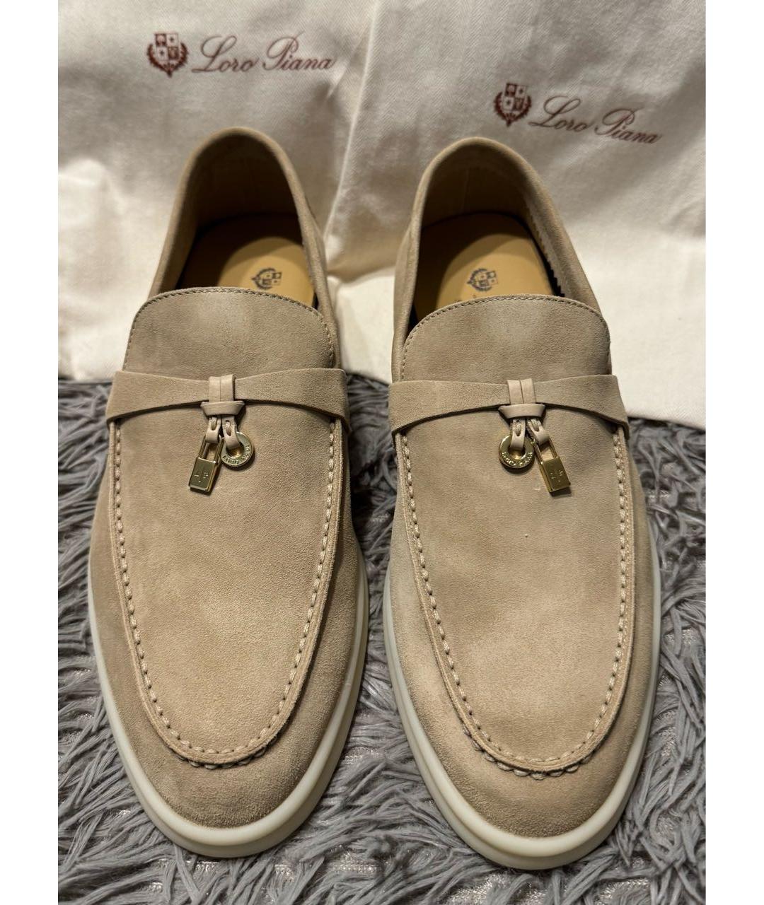 LORO PIANA Бежевые замшевые лоферы, фото 2
