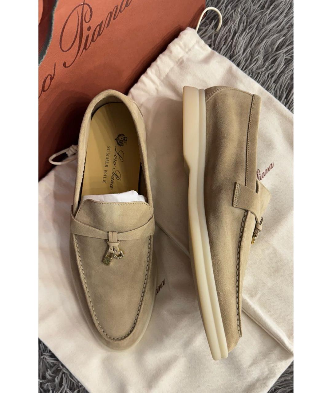 LORO PIANA Бежевые замшевые лоферы, фото 7