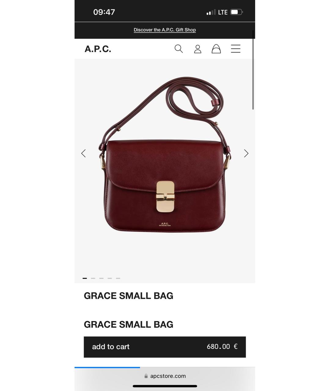 A.P.C. Бордовая кожаная сумка через плечо, фото 7