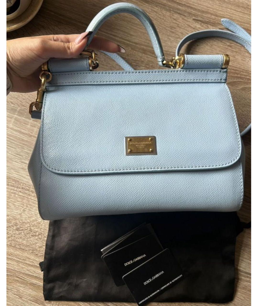 DOLCE&GABBANA Голубая кожаная сумка через плечо, фото 2