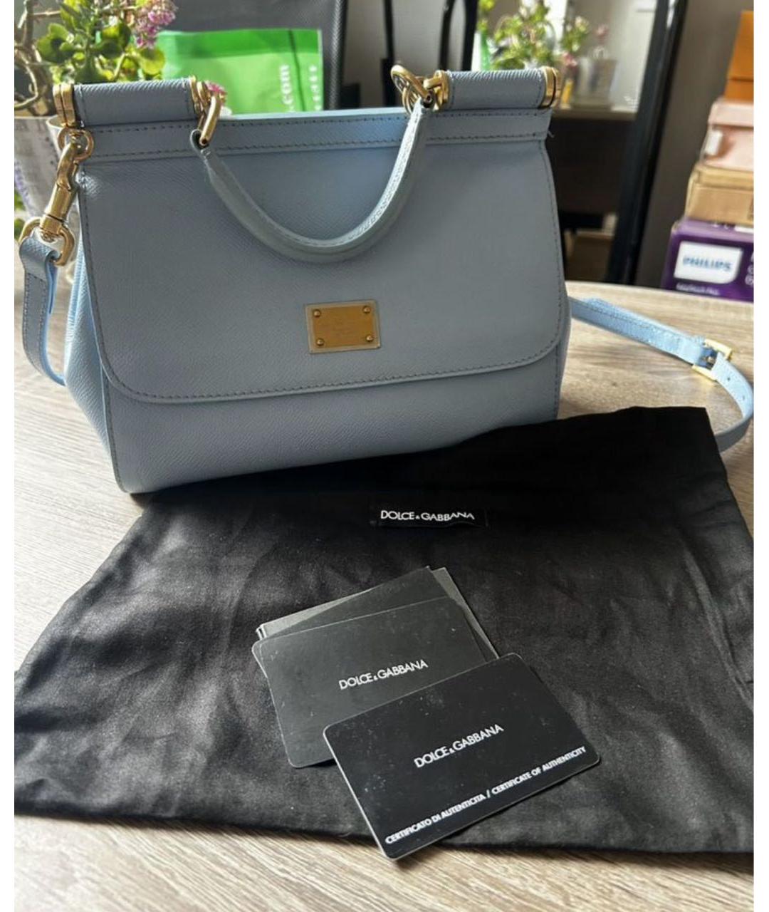 DOLCE&GABBANA Голубая кожаная сумка через плечо, фото 3