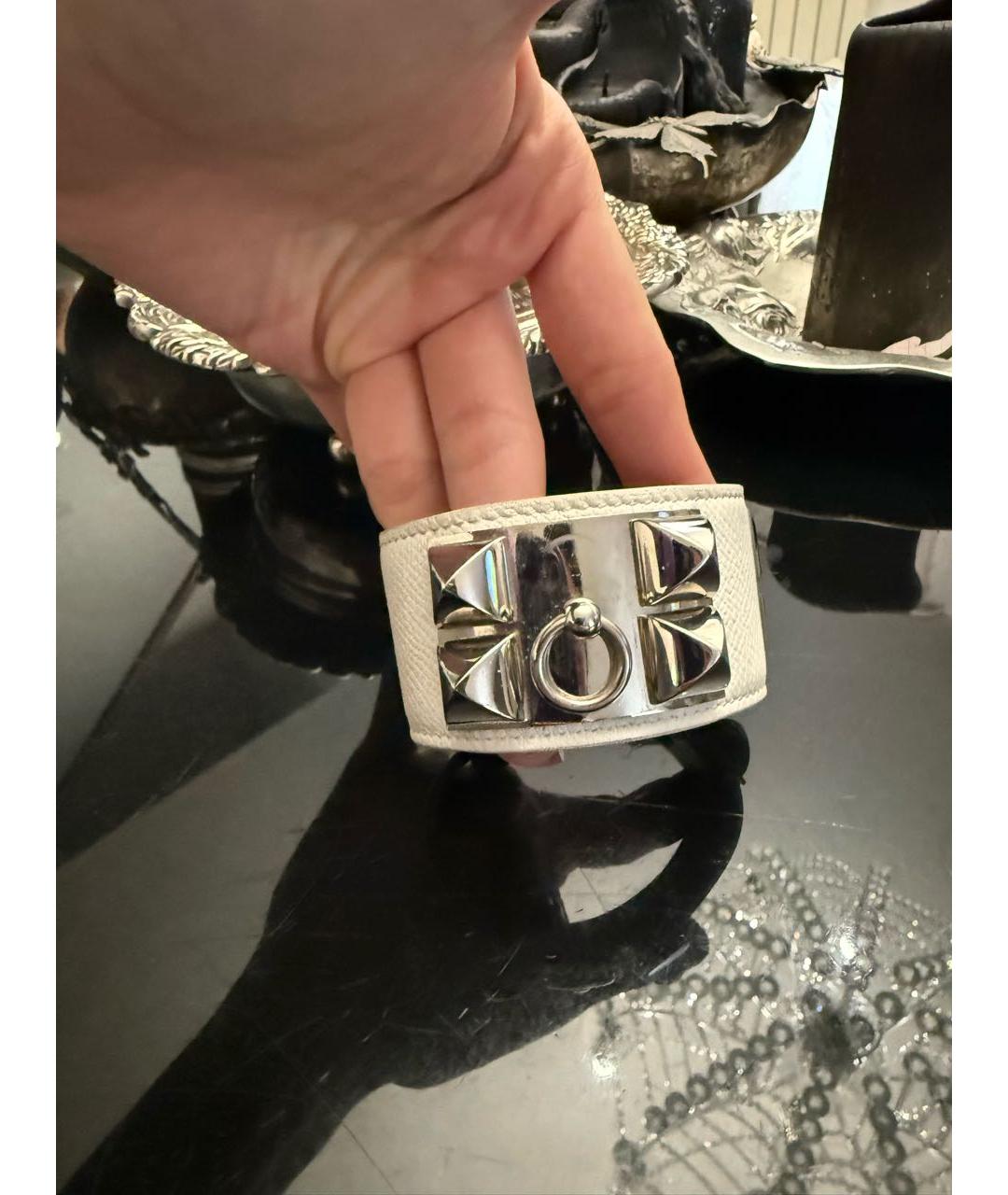 HERMES Белый кожаный браслет, фото 8