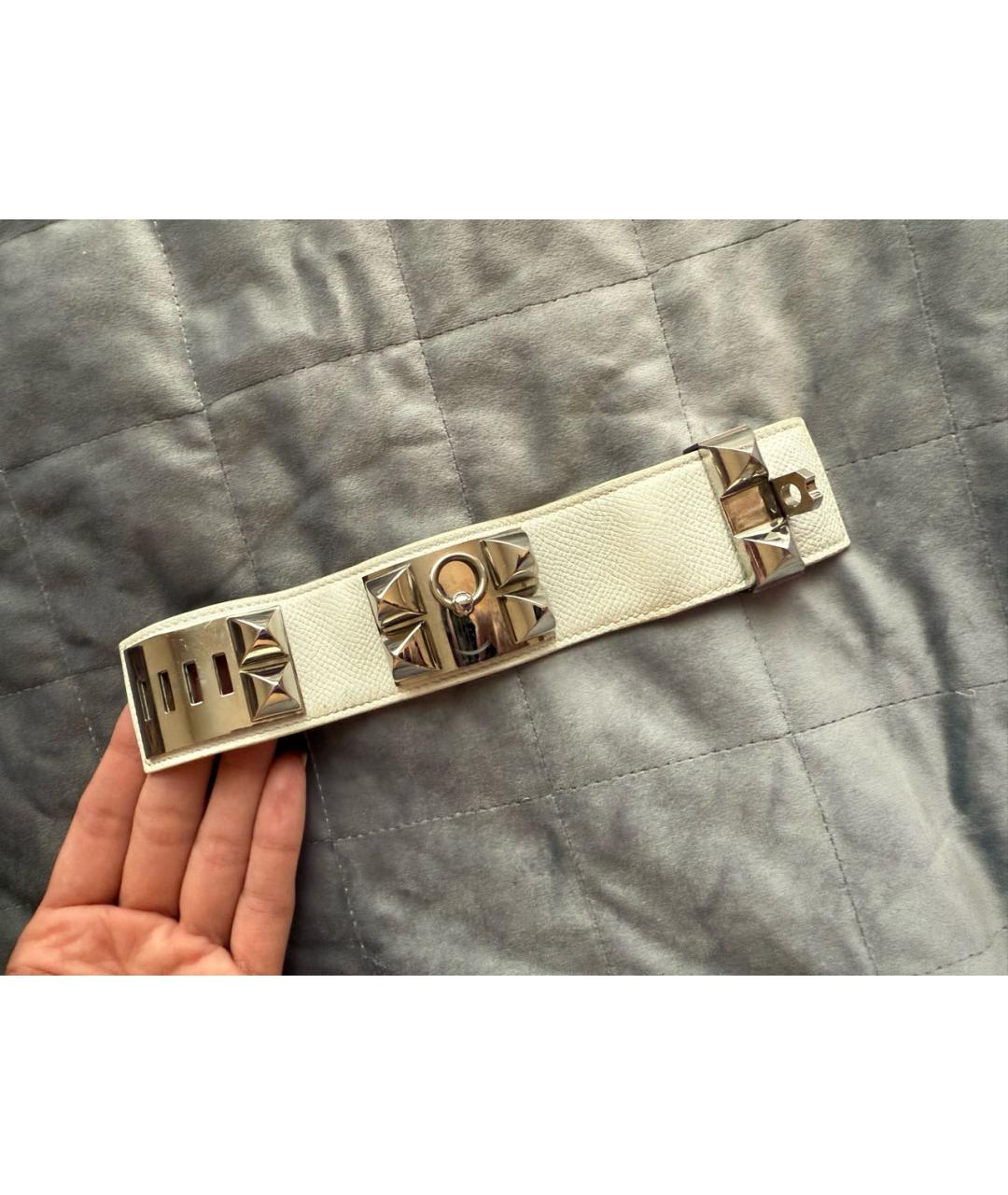 HERMES Белый кожаный браслет, фото 7