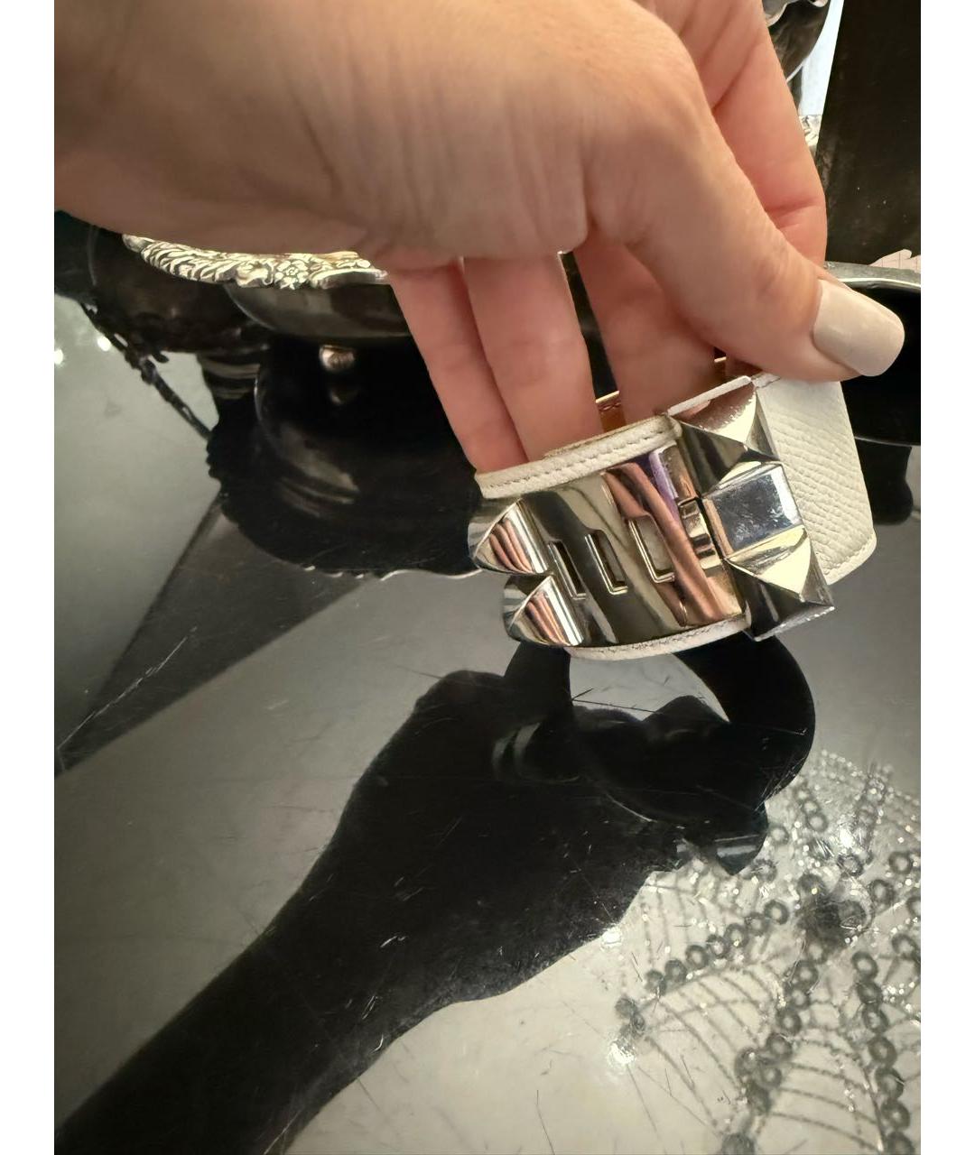 HERMES Белый кожаный браслет, фото 3