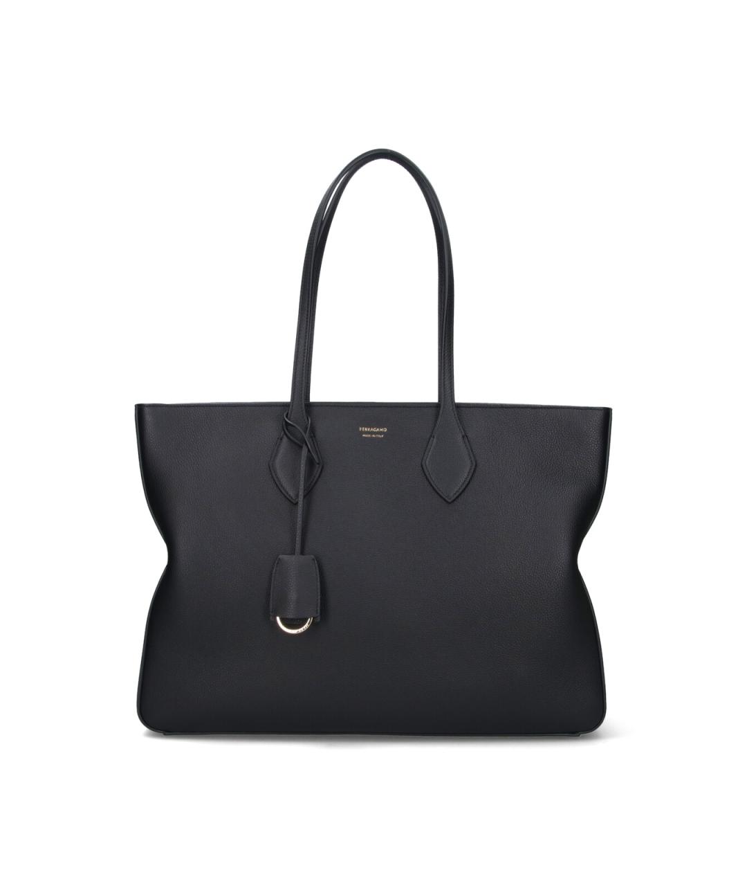 FERRAGAMO Черная кожаная сумка тоут, фото 1