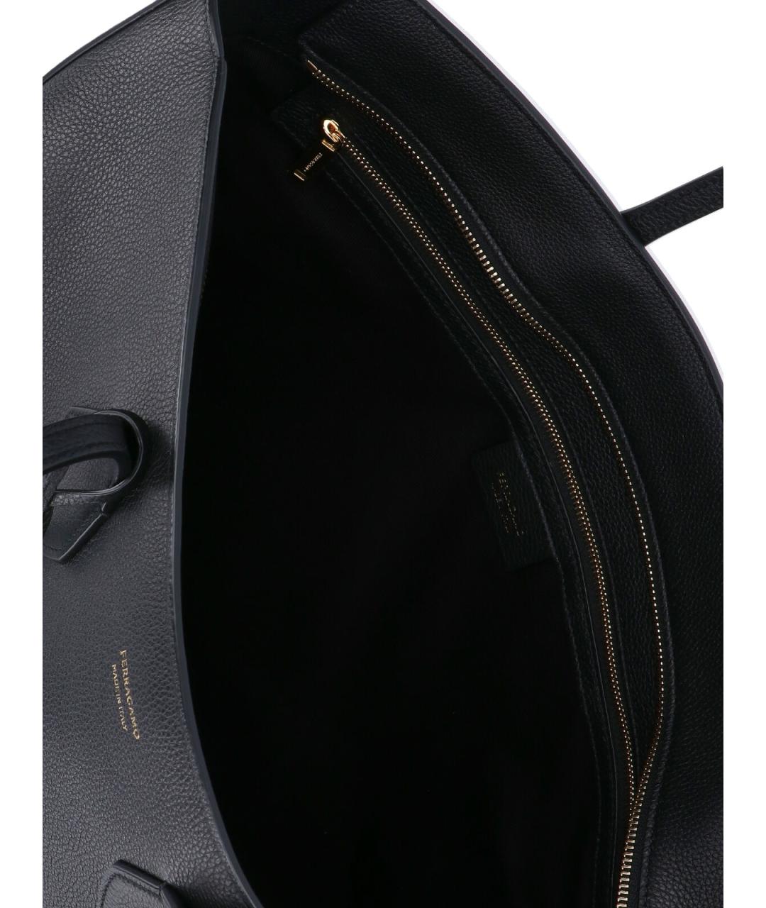 FERRAGAMO Черная кожаная сумка тоут, фото 4
