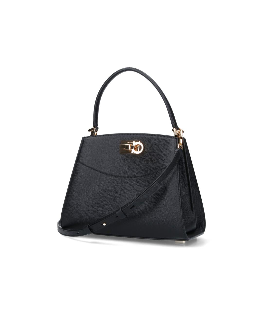 FERRAGAMO Черная кожаная сумка тоут, фото 2