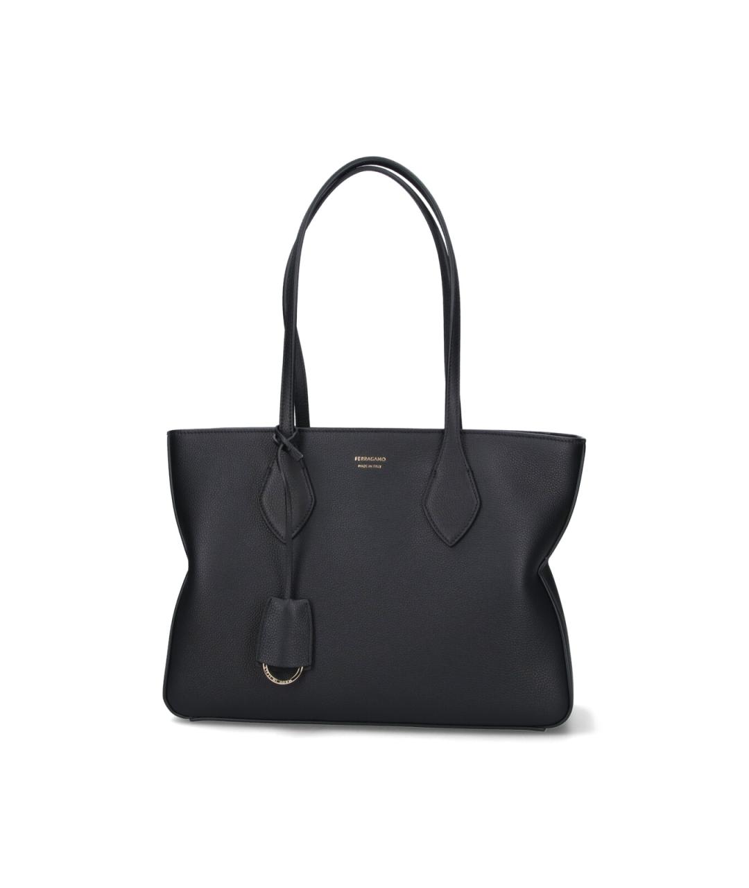 FERRAGAMO Черная кожаная сумка тоут, фото 1