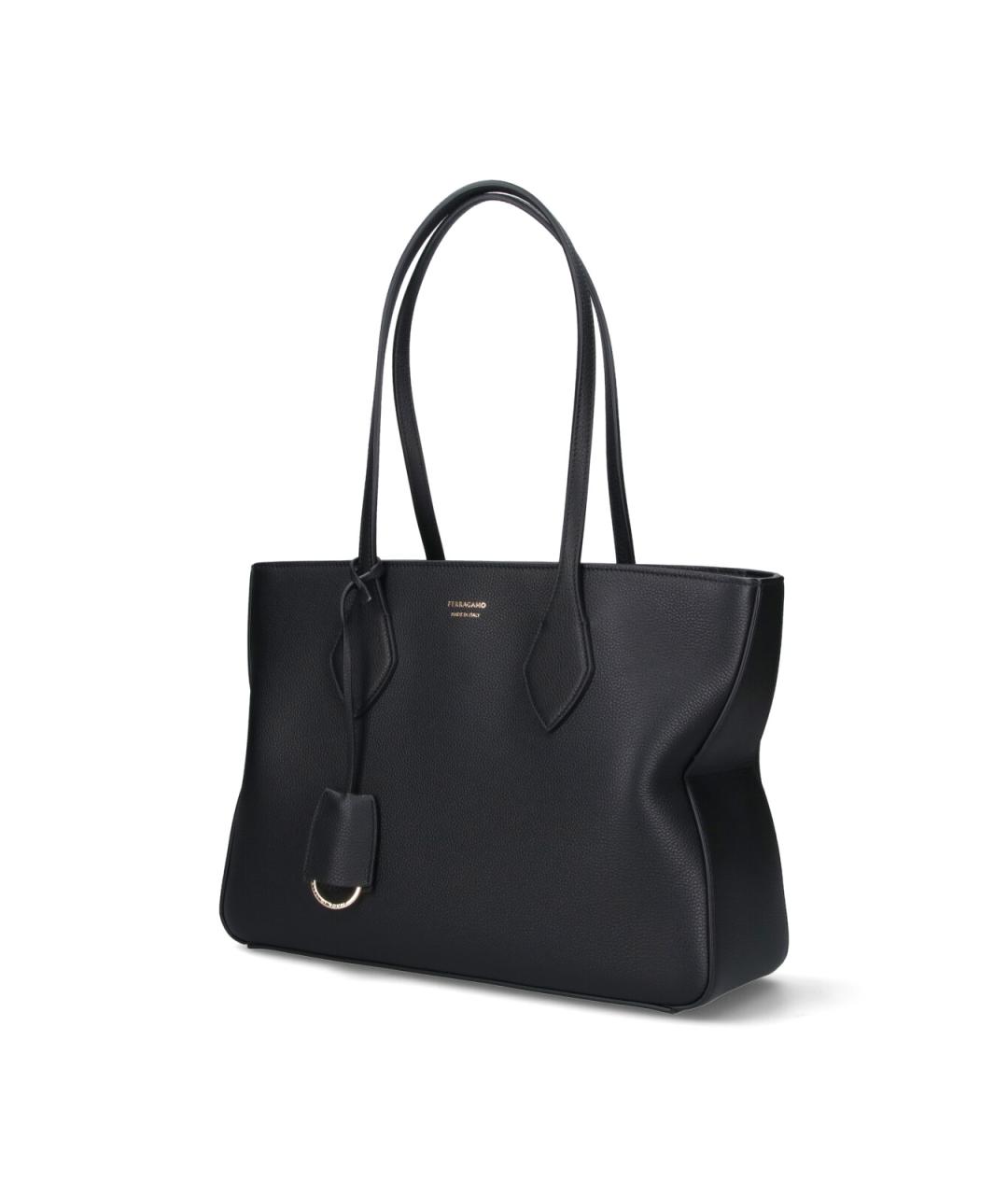 FERRAGAMO Черная кожаная сумка тоут, фото 2